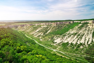 güzel dağ manzarası ile yeşil ağaçlar ve yol