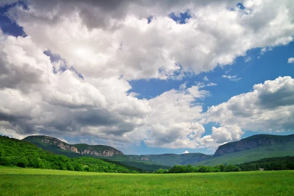 Green meadow in mountain. Beautiful landscape — Stock Photo, Image