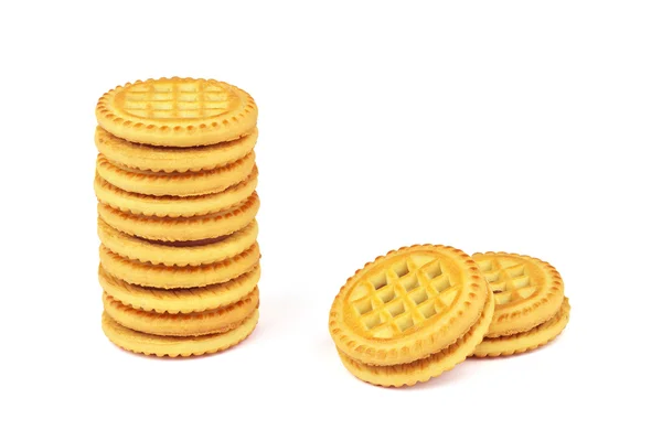 Galletas sándwich con relleno de chocolate sobre un fondo blanco —  Fotos de Stock