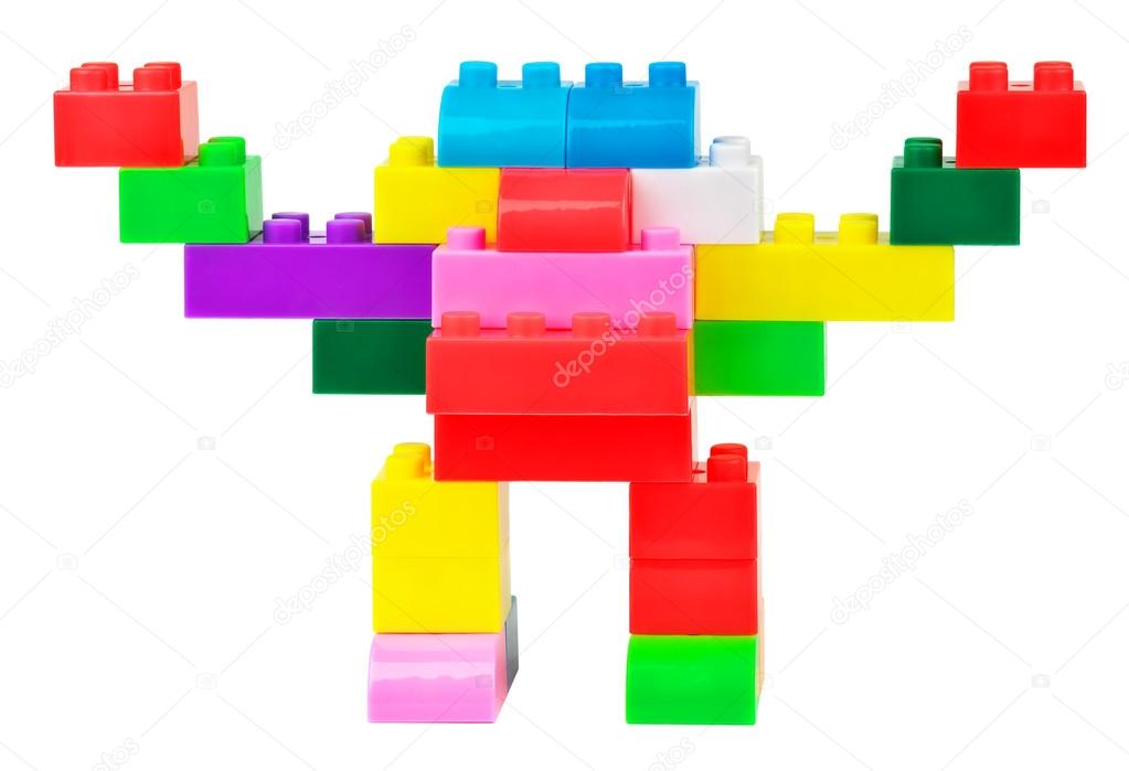 Toy robot made from toy plastic colorful blocks