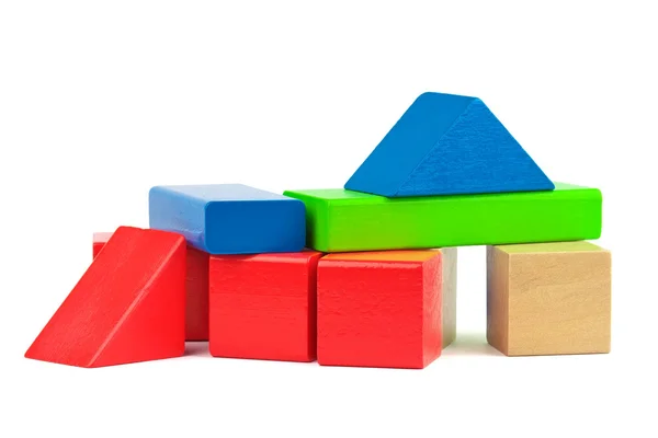Wooden toy colorful bricks isolated on white background. — Stock Photo, Image