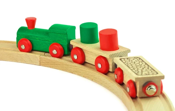Ahşap oyuncak tren izole beyaz arka plan üzerinde renkli — Stok fotoğraf
