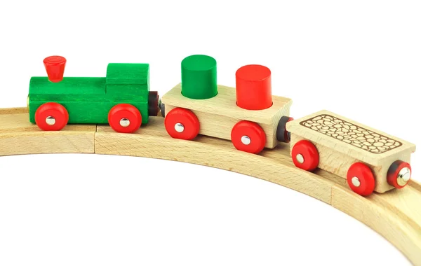 Wooden toy colored train isolated on white background — Stock Photo, Image