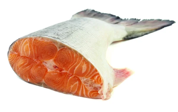 Salmone fresco su fondo bianco. Coda di salmone — Foto Stock