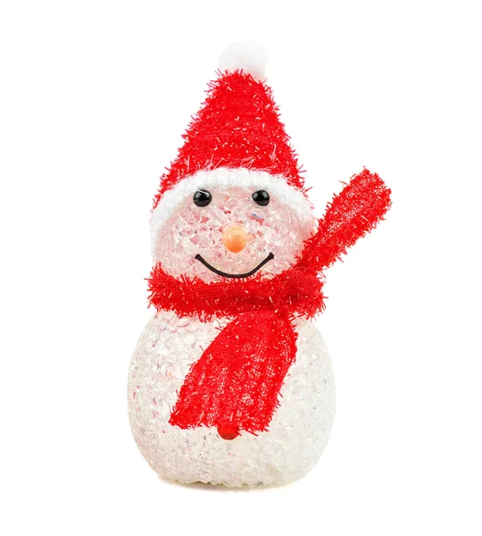 Boneco de neve de brinquedo no fundo branco. Natal feriado temporada brinquedo . — Fotografia de Stock