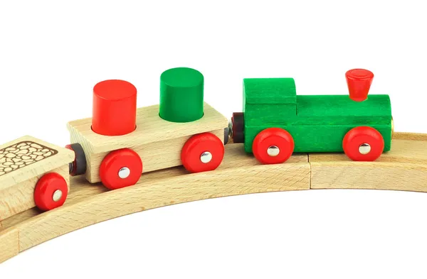 Ahşap oyuncak tren izole beyaz arka plan üzerinde renkli — Stok fotoğraf