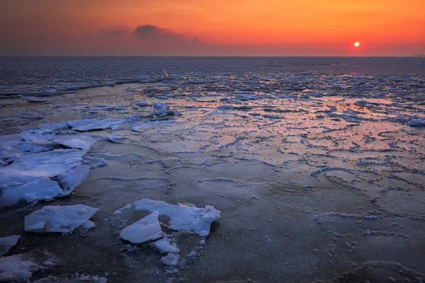 Sunrise Frozen Sea Beautiful Winter Landscape Lake Morning Time — Stock Photo, Image