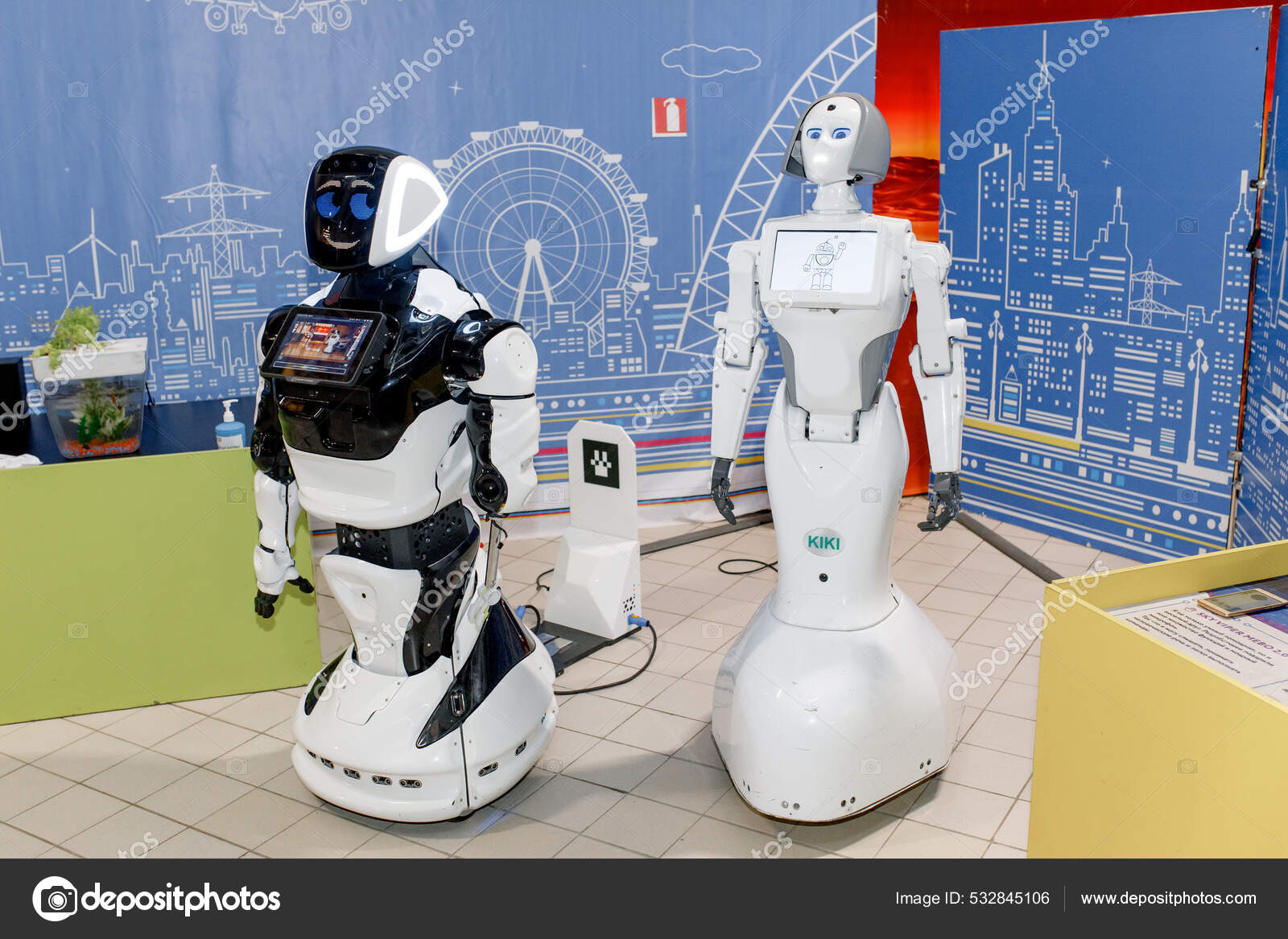 KIROV, Russia August 4, 2021: Promobot and WIKI works at the