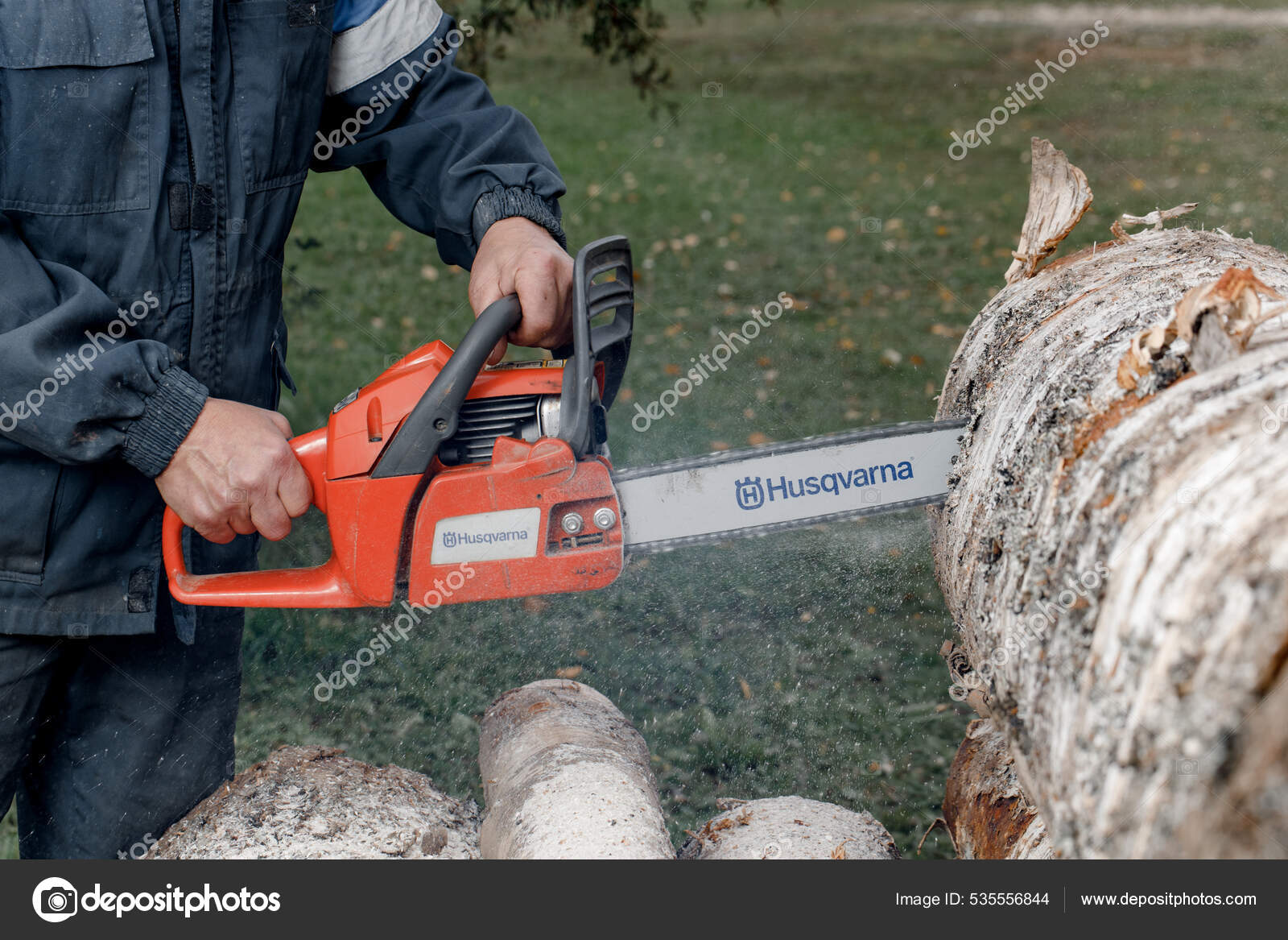 Киров Россия 2020 Бензопила Husqvarna 236 Человек Видит Бревно.