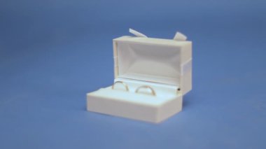 mavi ekranda beyaz kutunun içinde iki alyans