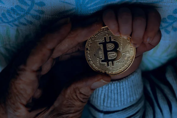 Captures Moment Grandmother Giving Hand Hand Bitcoin Token Newborn Son Royalty Free Stock Images