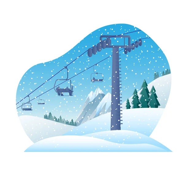 L'image d'un télésiège sur le fond d'un paysage hivernal de montagne. — Image vectorielle