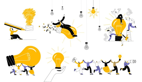 Eine Reihe von Vektorillustrationen zum Thema große Ideen und Teamarbeit. — Stockvektor