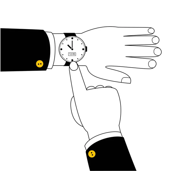 La mano indica l'orologio da polso. — Vettoriale Stock