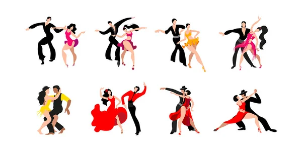 Mooi Stel Dat Latijns Amerikaanse Dansen Danst Een Set Beelden — Stockvector