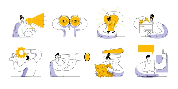 Set Characters Topic Finding Big Idea Business Vector Icons Modern — ストックベクタ
