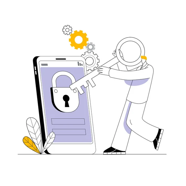 Man Opens Virtual Lock Phone Concept Vector Illustration Theme Mobile — Stock Vector