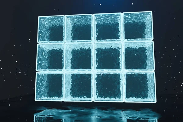 Крижаний скляний куб світиться на темному тлі простору. 3D рендерингу — стокове фото