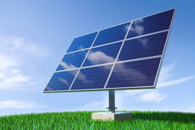 Elektrik için yeşil teknoloji olarak güneş paneli. 3d hazırlayıcı