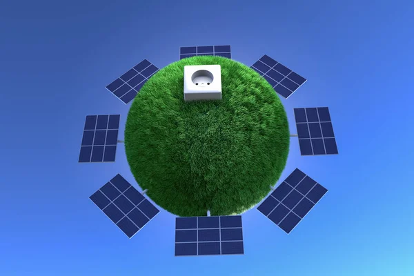 Panel solar para electricidad como tecnología verde. 3d renderizar. — Foto de Stock