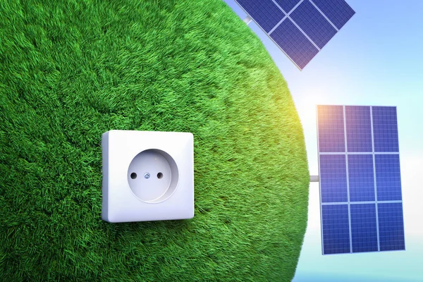 Panel solar para electricidad como tecnología verde. 3d renderizar. — Foto de Stock