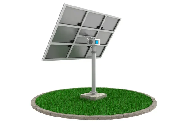 Napelem az elektromosság, mint zöld technológia. 3d renderelés. — Stock Fotó