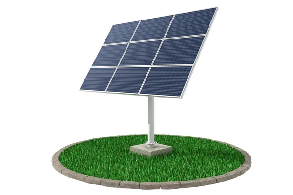 Sonnenkollektoren für Strom als grüne Technologie. 3D-Darstellung. — Stockfoto
