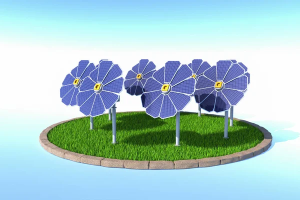 Panel solar para electricidad como tecnología verde. 3d renderizar. — Foto de Stock