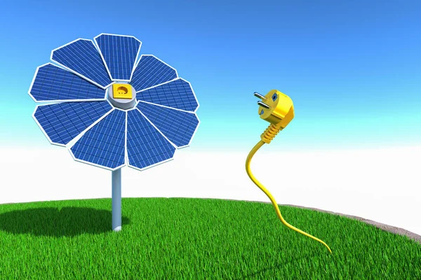 Panel solar para electricidad como tecnología verde. 3d renderizar. —  Fotos de Stock