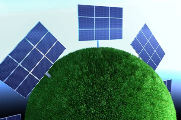녹색 기술로서의 전기를 위한 태양 전 지판. 3d 항복. — 스톡 사진