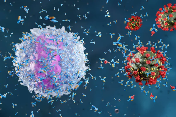 Lökosit Beyaz Kan Hücreleri Mavi Arka Planda Antikor Üretir Virüs Stok Fotoğraf