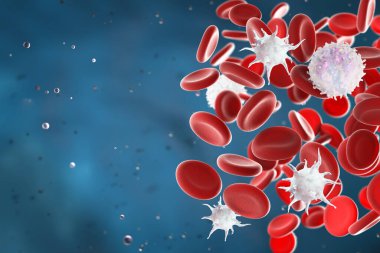 Kan kırmızı kan hücreleri, beyaz kan hücreleri ve trombositlerden oluşur. 3d hazırlayıcı.