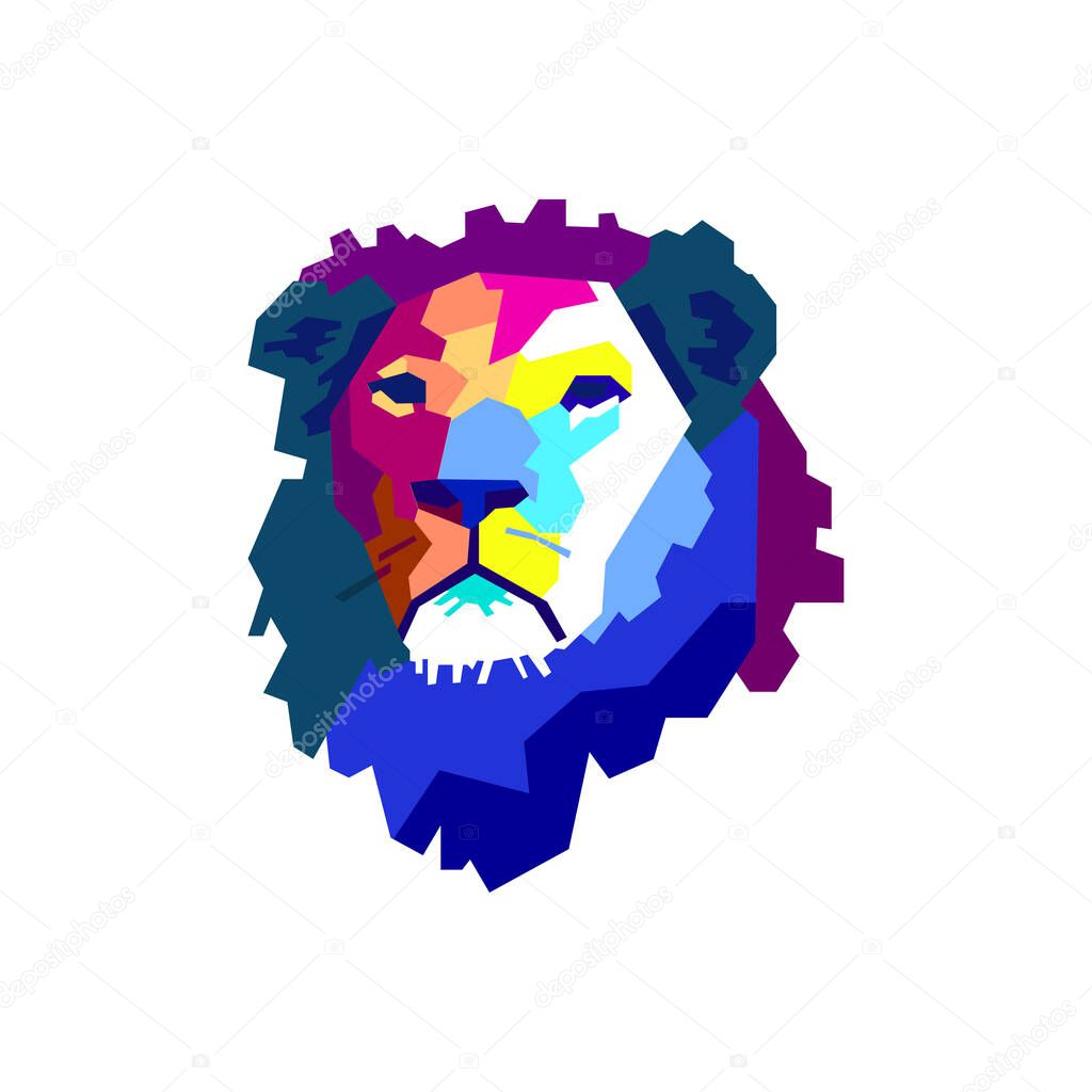 Colorful straight shape composing lion head