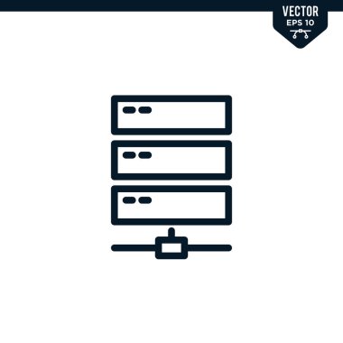 Sunucu simgesi koleksiyonu çizilmiş veya satır sanatı biçimi, düzenlenebilir vuruş vektörü