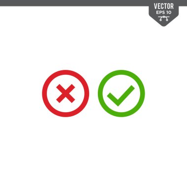 Tik ve çapraz simge koleksiyonu kabartma biçimi, katı renk vektörü