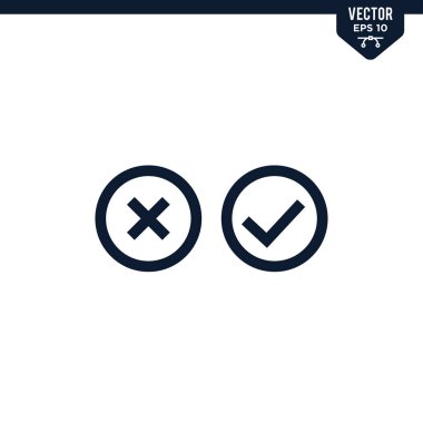 Tik ve çapraz simge koleksiyonu kabartma biçimi, katı renk vektörü