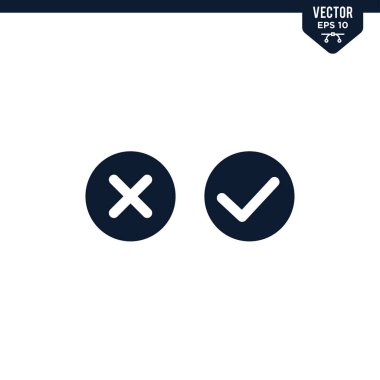 Tik ve çapraz simge koleksiyonu kabartma biçimi, katı renk vektörü