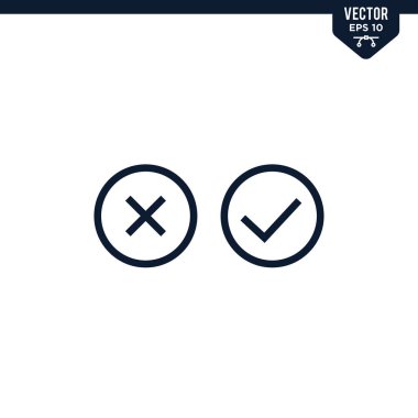 Tik ve çapraz simge koleksiyonu kabartma biçimi, katı renk vektörü