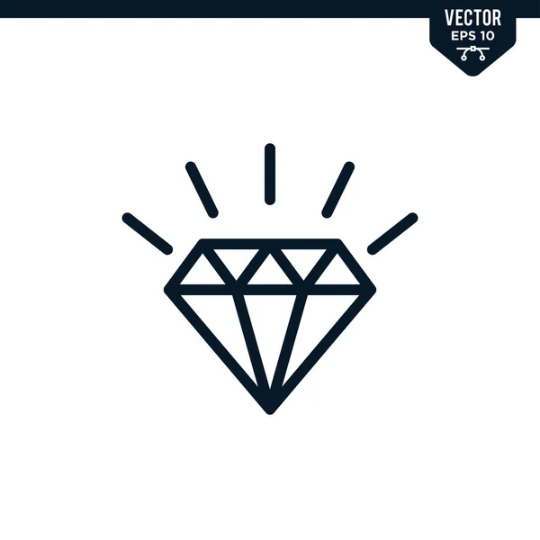 Coleção Ícones Diamante Estilo Arte Delineada Linha Vetor Curso Editável — Vetor de Stock