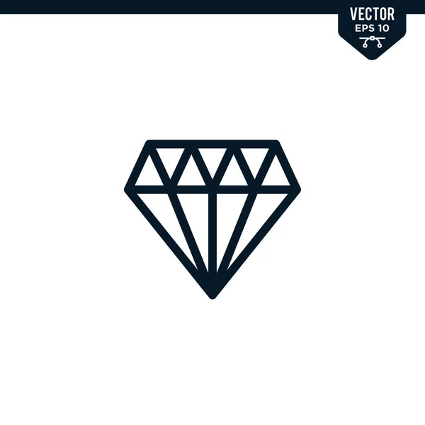 Diamond Icon Collection Outlined Line Art Style Editable Stroke Vector — Stock Vector
