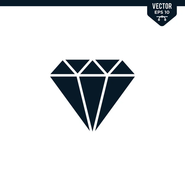 Diamantsymbolsammlung Glyphen Stil Einfarbiger Vektor — Stockvektor