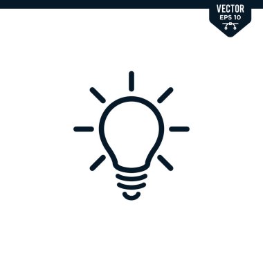 Özetlenmiş ya da çizgi biçiminde ampul simgesi koleksiyonu, düzenlenebilir vuruş vektörü