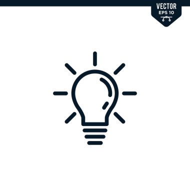 Özetlenmiş ya da çizgi biçiminde ampul simgesi koleksiyonu, düzenlenebilir vuruş vektörü