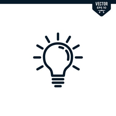 Özetlenmiş ya da çizgi biçiminde ampul simgesi koleksiyonu, düzenlenebilir vuruş vektörü