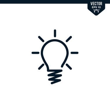 Özetlenmiş ya da çizgi biçiminde ampul simgesi koleksiyonu, düzenlenebilir vuruş vektörü