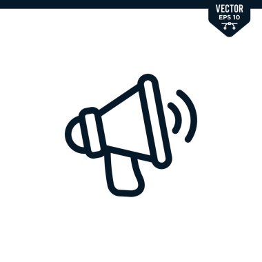 Çizilmiş ya da çizgi biçiminde megafon simgesi koleksiyonu, düzenlenebilir vuruş vektörü