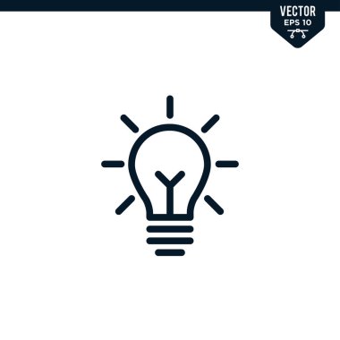 Özetlenmiş ya da çizgi biçiminde ampul simgesi koleksiyonu, düzenlenebilir vuruş vektörü