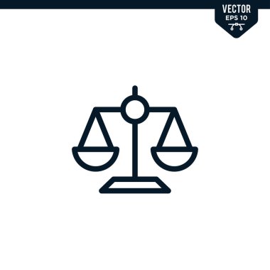 Çizilmiş ya da çizgi biçiminde adalet simgesi koleksiyonu ölçeklendirmesi, düzenlenebilir vuruş vektörü