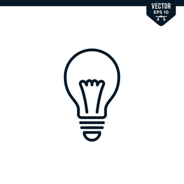 Özetlenmiş ya da çizgi biçiminde ampul simgesi koleksiyonu, düzenlenebilir vuruş vektörü