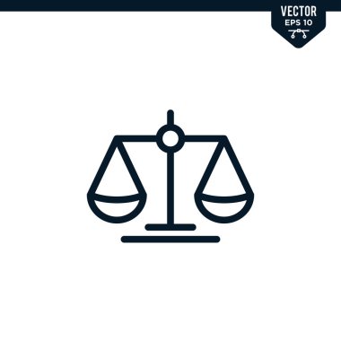 Çizilmiş ya da çizgi biçiminde adalet simgesi koleksiyonu ölçeklendirmesi, düzenlenebilir vuruş vektörü